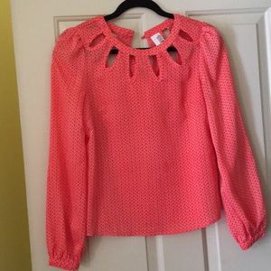 Salmon with white design blouse